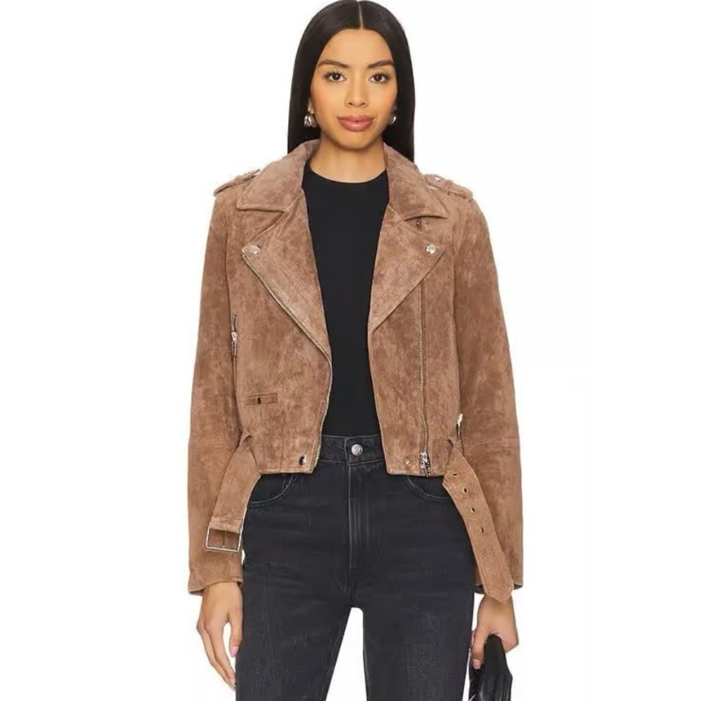 BLANK NYC • Coffee Bean Suede Leather Moto Cropped Jacket